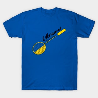 Ukraine Flag of Badminton Racquet Support (Ukraine) Badminton Pride Flag T-Shirt